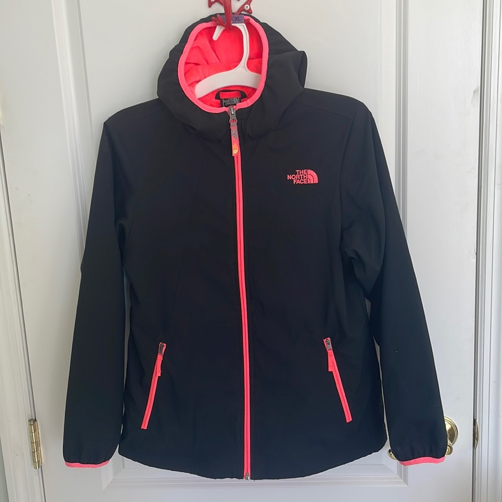 The North Face Size XL (18) Black Jacket with Neon Pink Fleece Lined